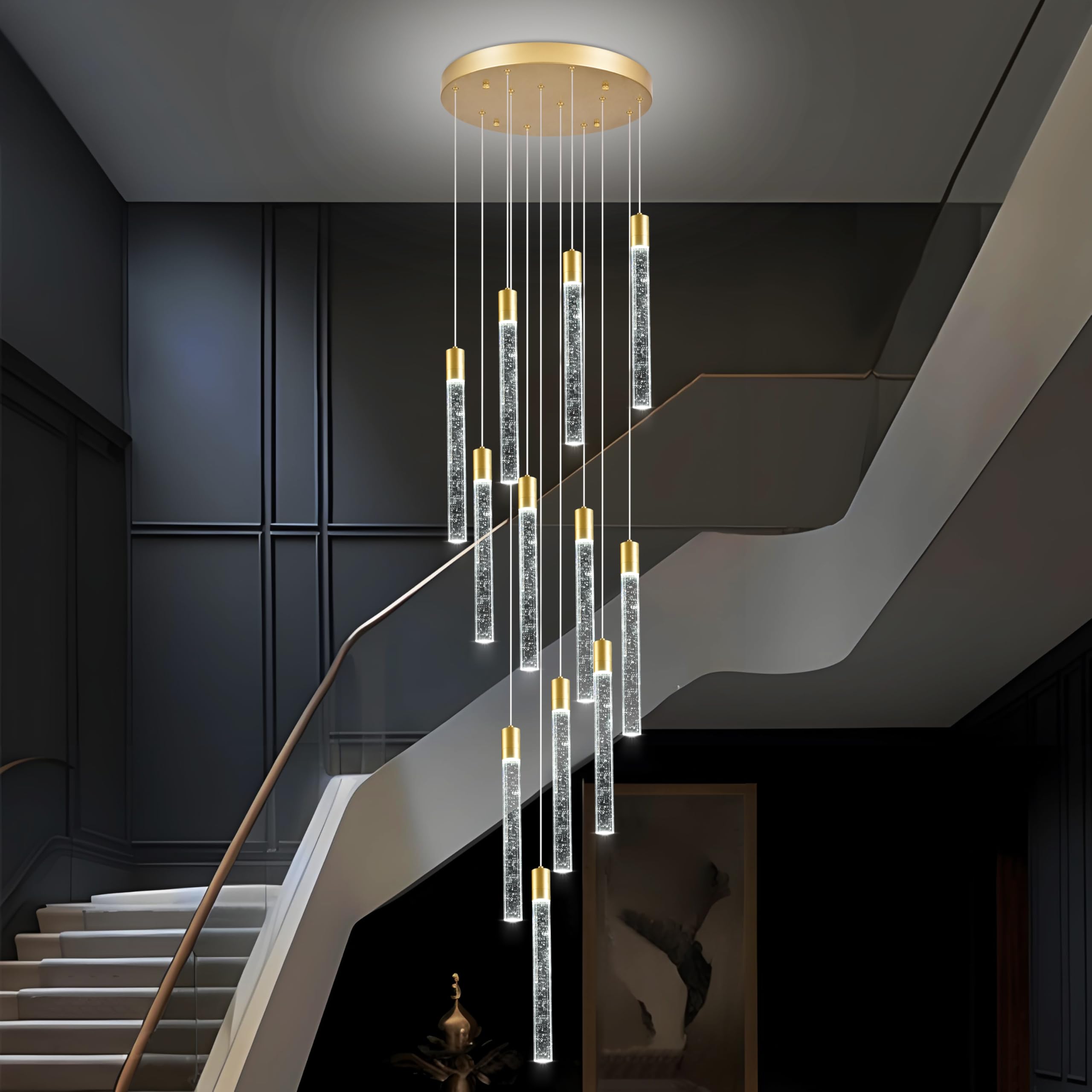 12-Lights Bubble Crystal Chandelier for Entryway High Ceiling,Gold