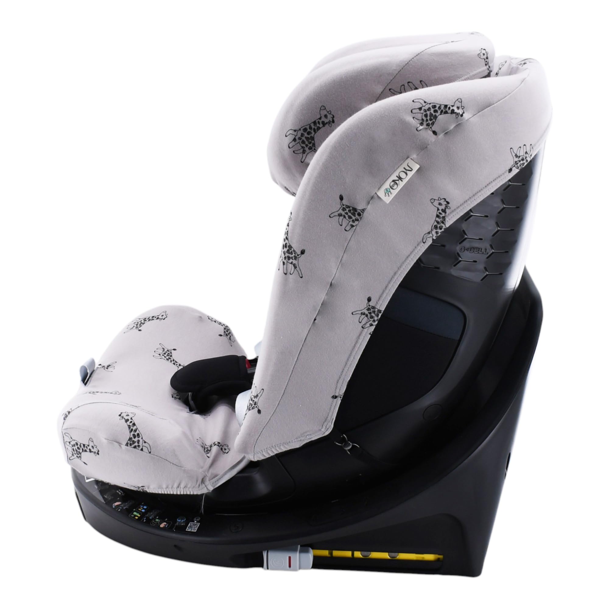 JYOKO Funda Compatible con Maxi-Cosi Emerald 360 S i-Size Hecha con algodón orgánico – Ajuste preciso y Tejido Transpirable para Mayor Confort. Estampado Giraffe