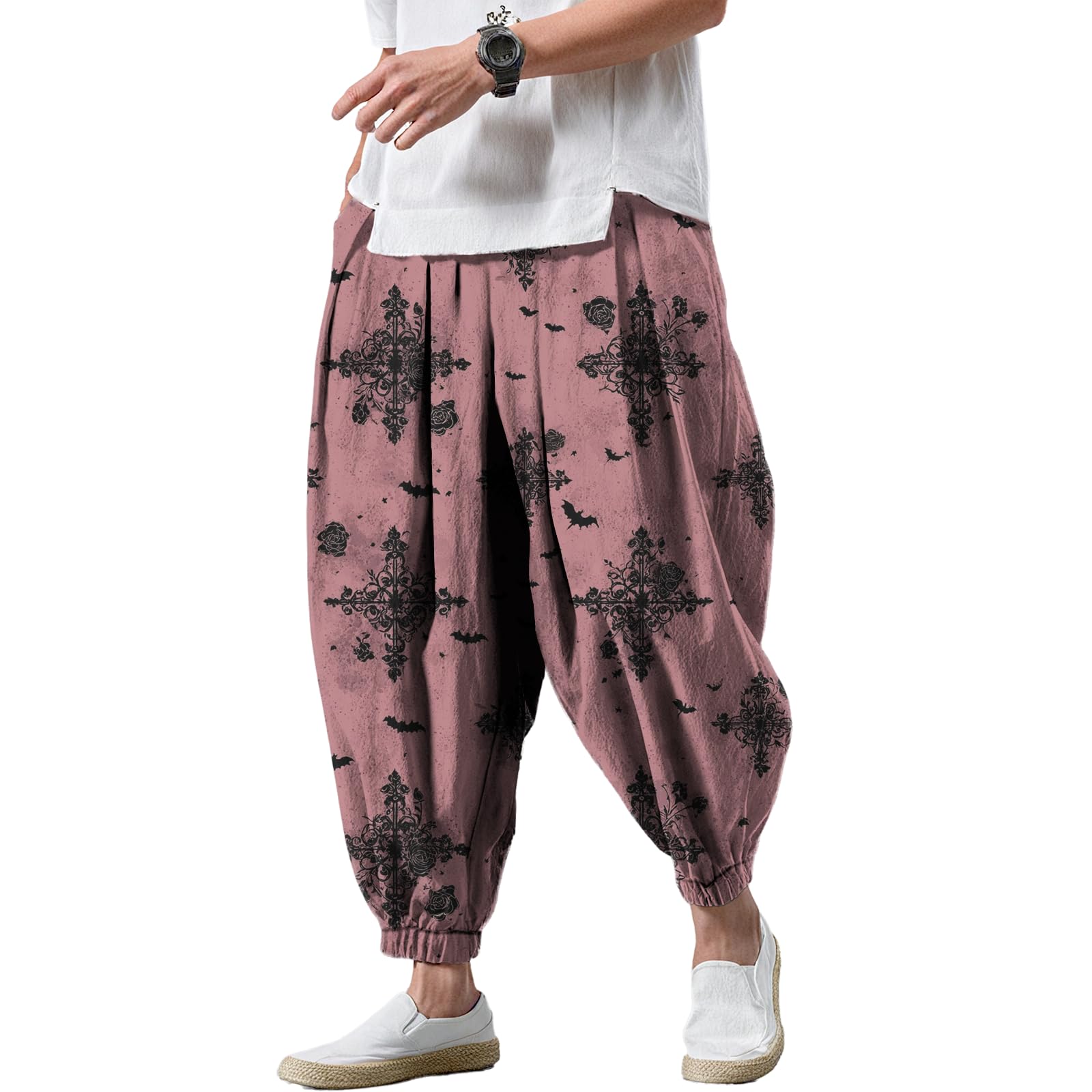 domirica Elastic Casual Pants for Men Summer Wide Leg Trousers Relax Fit Hippie Vintage Street Sports Mens Clothing