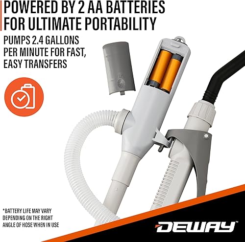 Miniatura 6 de Deway Bomba automática de transferencia de combustible con boquilla para control y parada rápidos de flujo, funciona con pilas AA, manguera extra