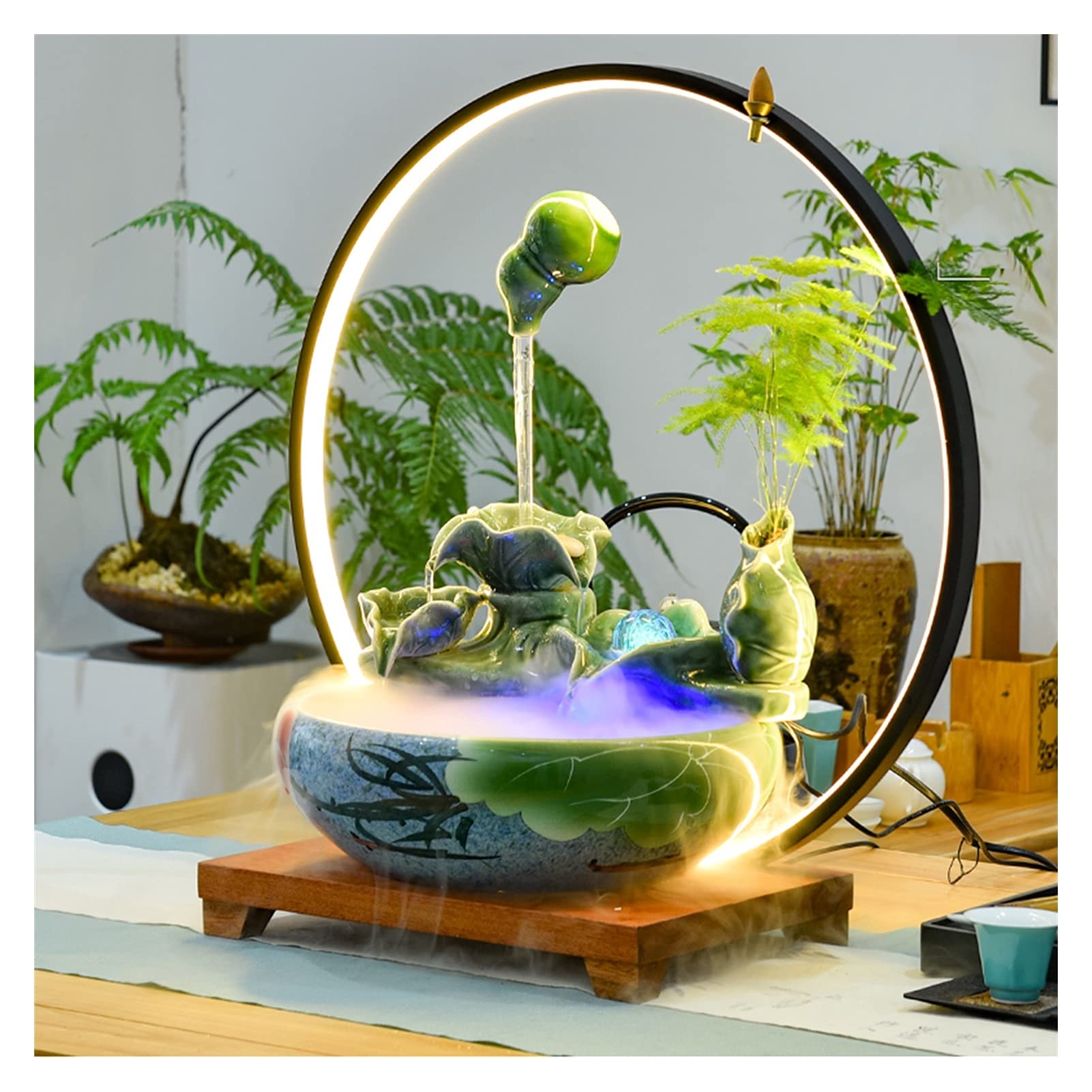 Fontana Da Tavolo Feng Shui Con Buddha - Cascata D'Acqua, LED Colorati, Per Relax Casa/Ufficio - Foto 7