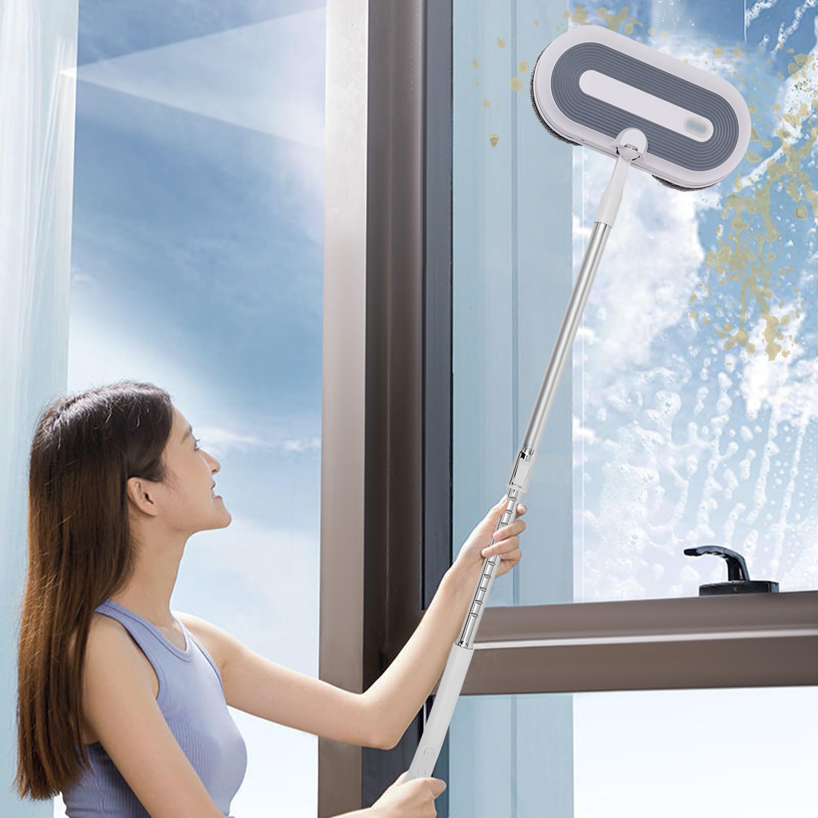 Lavapavimenti elettrico senza fili con funzione spray, funzionamento a batteria, strofinare, lucidare, 4 panni per la pulizia, serbatoio dell'acqua e illuminazione a LED