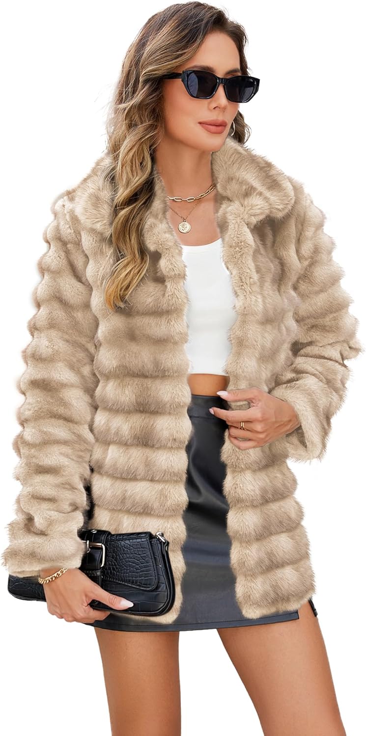 Womens Faux Fur Coats Fuzzy Long Sleeve Winter Jacket Open Front Cardigan Top Fluffy Warm Outwear with Pockets - Image 2