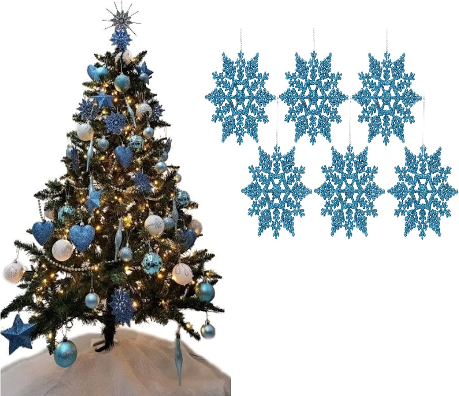 Ukdeals Direct Pack Of 6 Snowflake Ukdeals Direct® Ice Blue Collection Christmas Droplet Baubles Tree Decorations Glitter Matt Icicles (Pack Of 6 Snowflake)