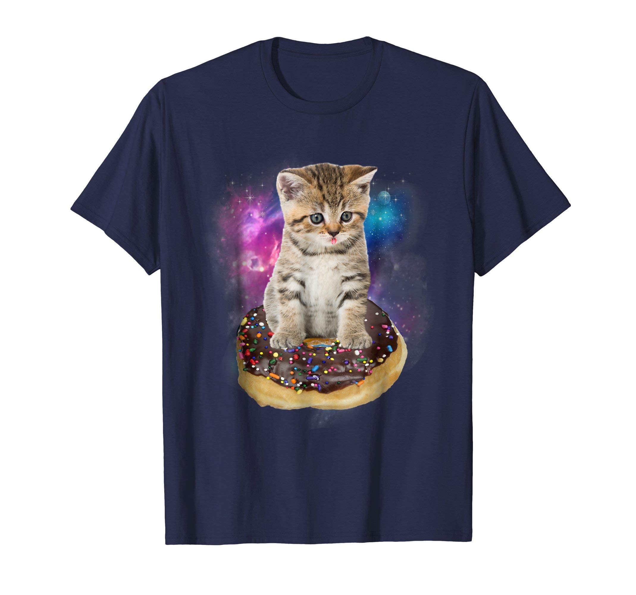Funny Space Cat Donut Co.Space Donut Cat Shirt | Flying Kitty Galaxy Unisex-Adults Blue Cotton Polyester T-Shirt