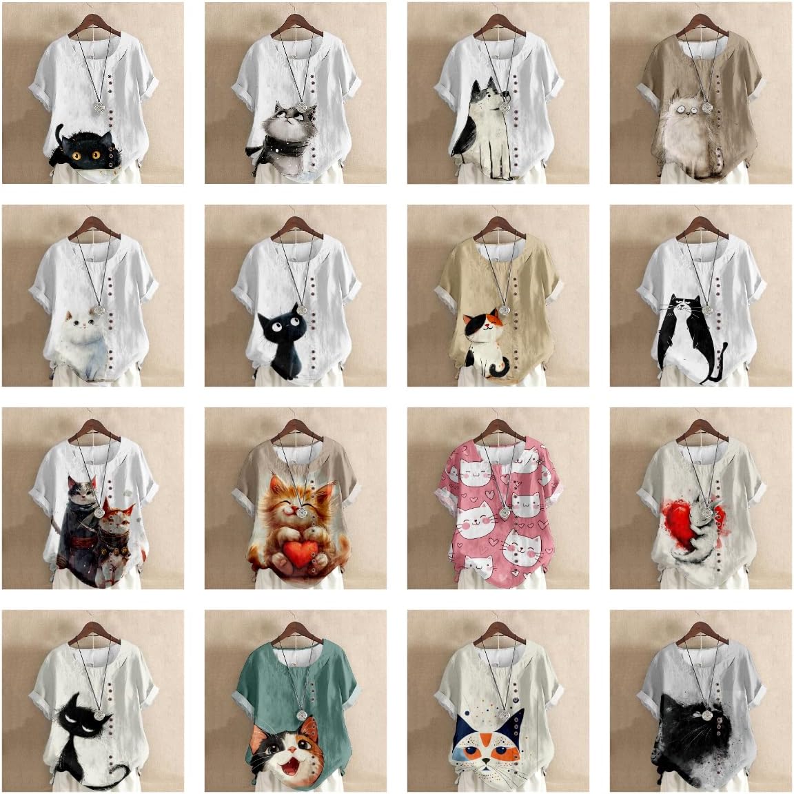 Cat Shirts for Women Loose Fit Short Sleeve Crewneck 2024 Summer Beach Boho Hide Belly Vintage Dressy Tops - Image 5