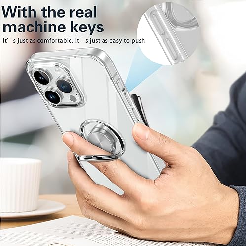Miniatura 8 de Bonitec Funda para iPhone 15 transparente con soporte, ángulo ajustable con anillo de atril transparente, funda protectora a prueba de huellas