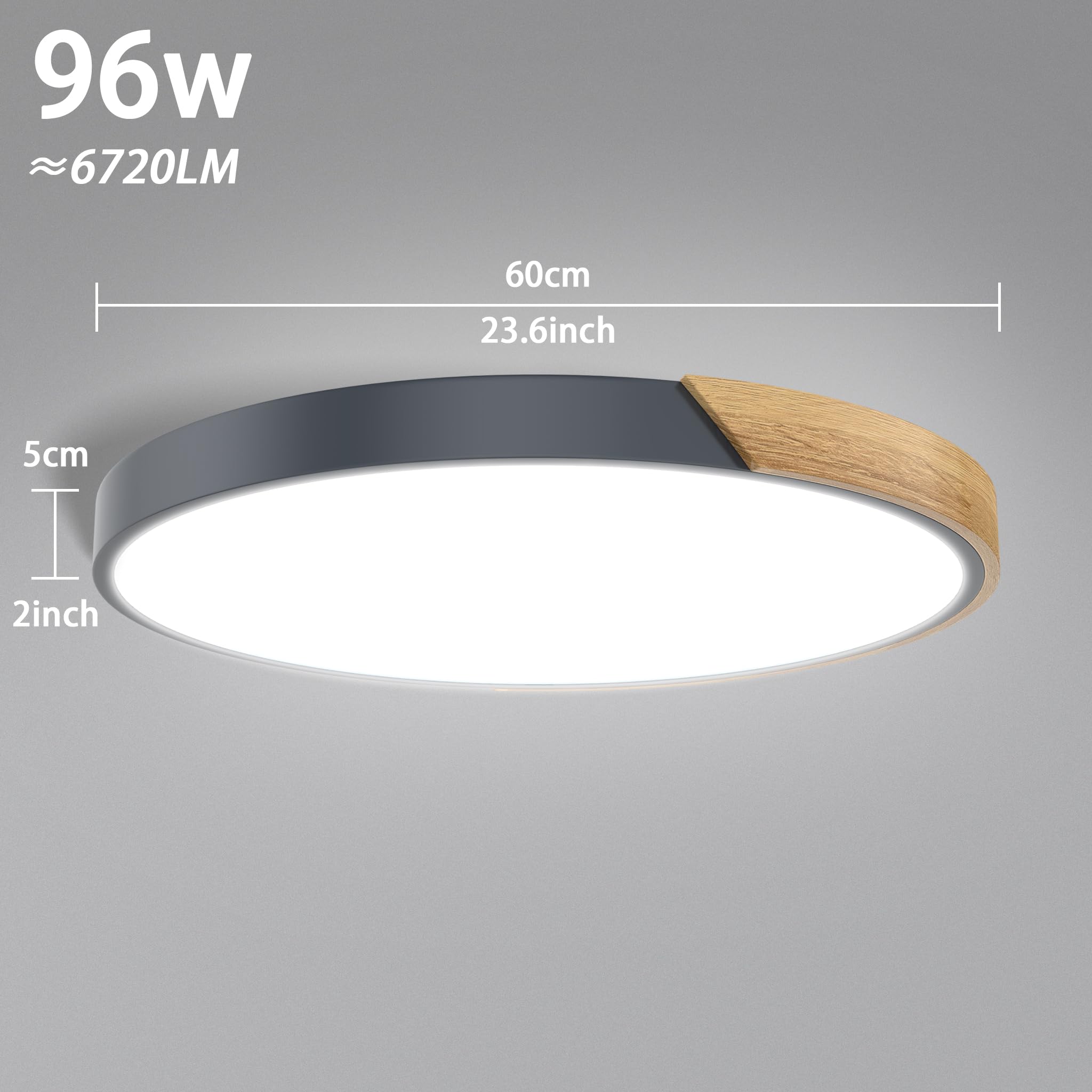 Froadp LED Deckenlampe Holz Deckenleuchte, Modern Lampe Decke Flach, Holzlampe Rund für Wohnzimmer, Schlafzimmer, Badezimmer, Küche, Flur, Kinderzimmer, Büro (96W Dimmbar, Grau)