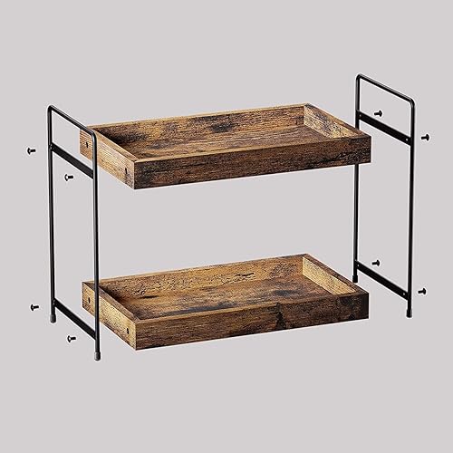 Miniatura 8 de Organizador de mostrador de baño de 2 niveles, estante de almacenamiento de madera para baño, estante de especias para encimera de cocina, bandeja