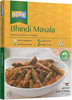 Ashoka Ready to Eat 1932, Vegan Spiced Orka, All-Natural Bhindi Masala, Real Indian Meals, Kosher Certified, Great for Offices, Healthy Work Lunch, Gluten-Free, and with No Preservatives, Pack of 1