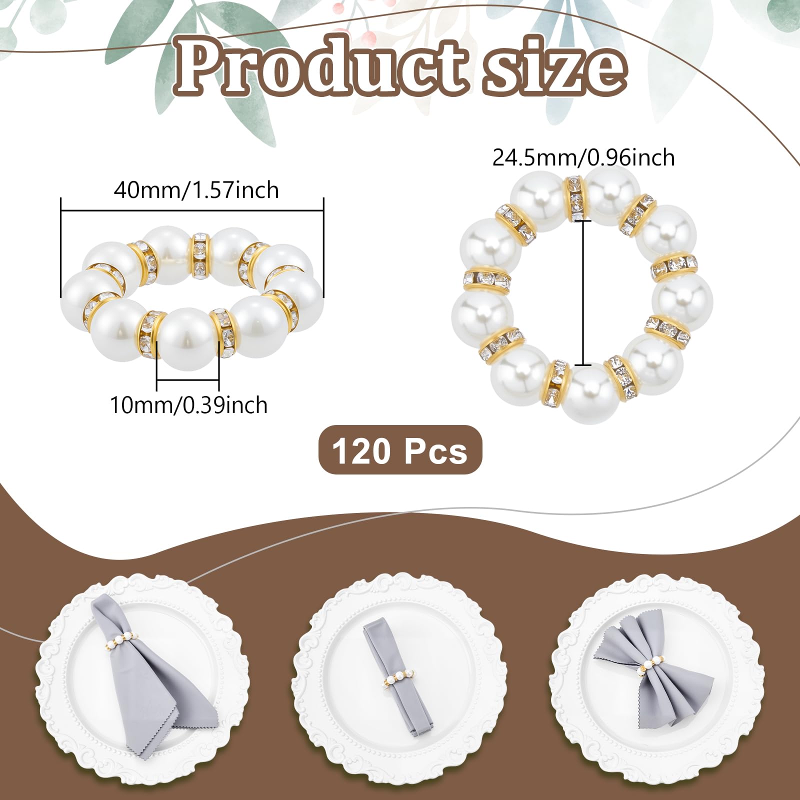 Peacoblue 120 Stück Goldene Serviettenringe mit Imitationsperle, Serviettenhalter für Tischdekoration, Vintage Serviettenringe für Hochzeit und Weihnachtsfeier
