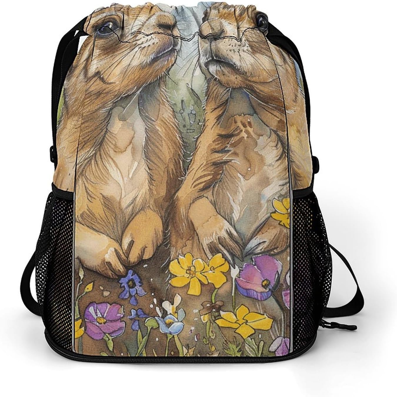 Small Gym Bag Two Prairie Dogs Printed Drawstring Gym Bag for Men Lightweight Waterproof Drawstring Backpack for Women with Shoe Compartment for Travel Tourism Work And Fitness