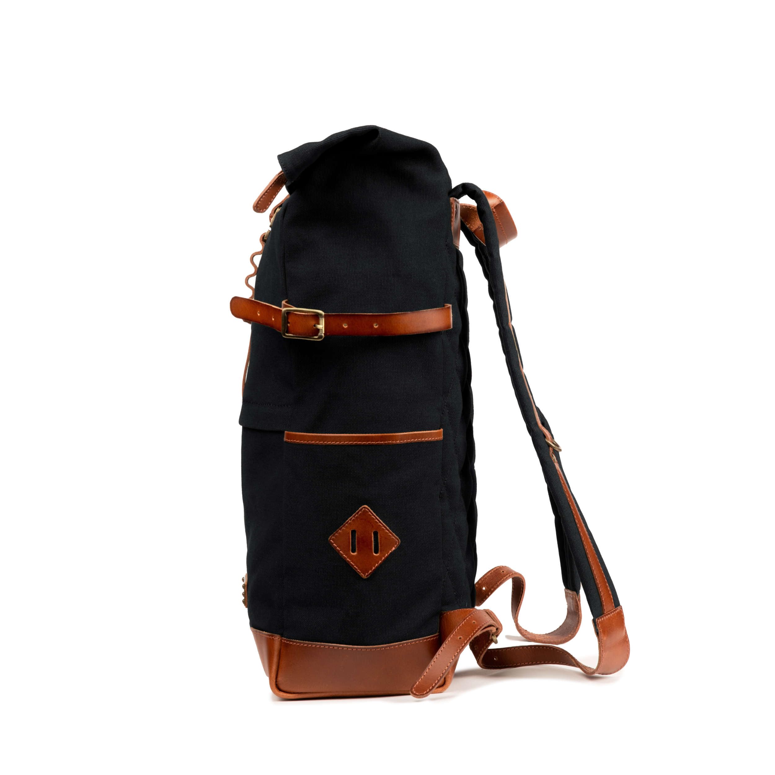 DRAKENSBERG Rolltop-Rucksack 'Wyatt' Herren, Damen, Schwarz | Wasserabweisendes Canvas mit Leder, 16" Laptopfach, 20-30L, DR00186