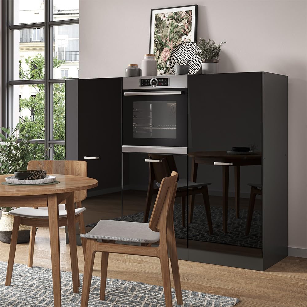 Vicco Cucine componibili piccole R-Line, Nero lucido/antracite, 180 cm