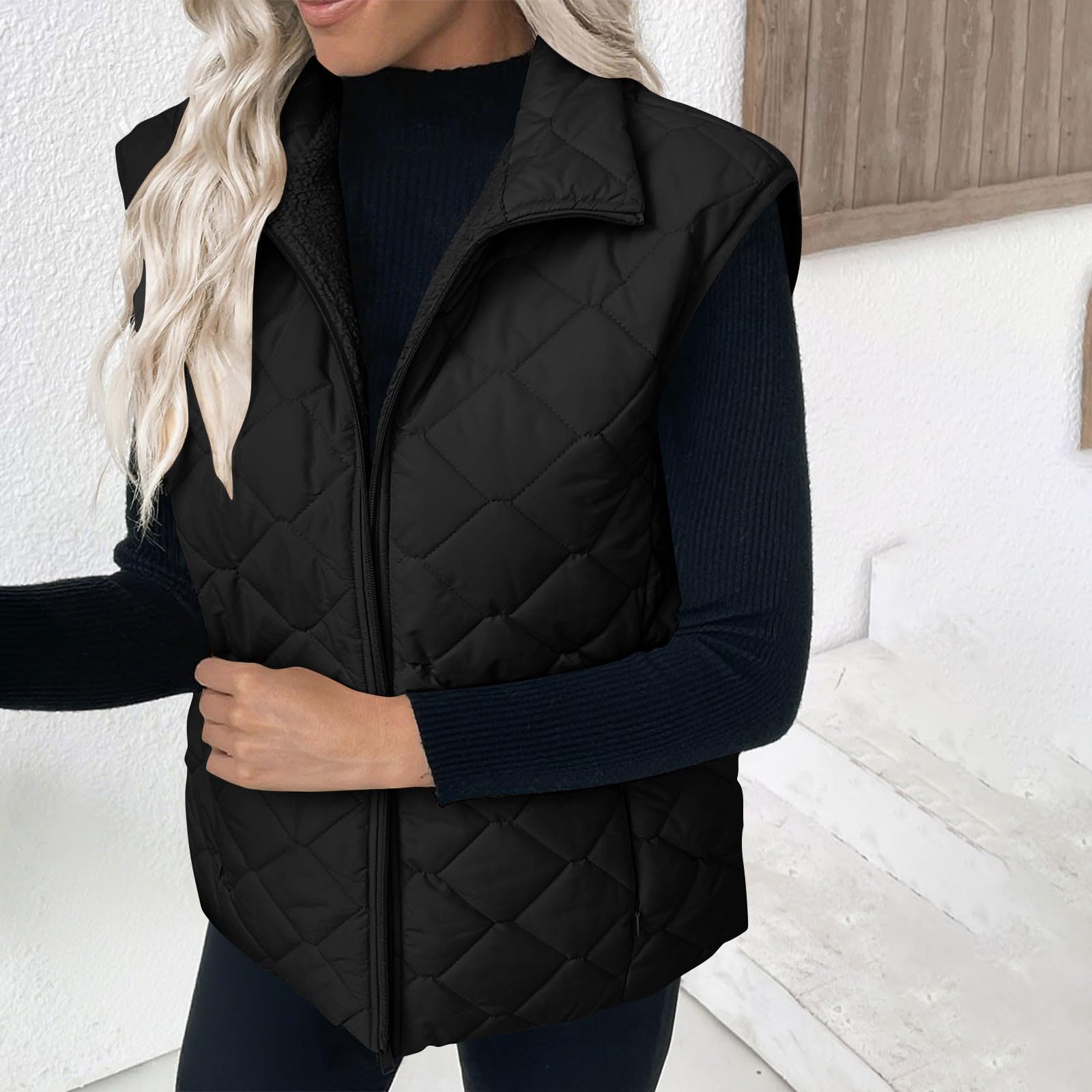 Gilet Femme Sans Manche Doublure Polaire Manteau Femme Hiver Chic Veste De Saison Avec Poche Zippé Doudoune Matelassé Sans Manches Blouson Couleur Unie Loisirs Manteaux Polaire Chaud 2025