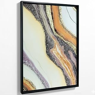 InSimSea 3D Handmade Textured Black Framed Wall Art, 16x20in Large Abstract Golden Lines Resin Geode Prints Wall Decor, Modern Ink Wash Painting for Living Room Bedroom Office Decor