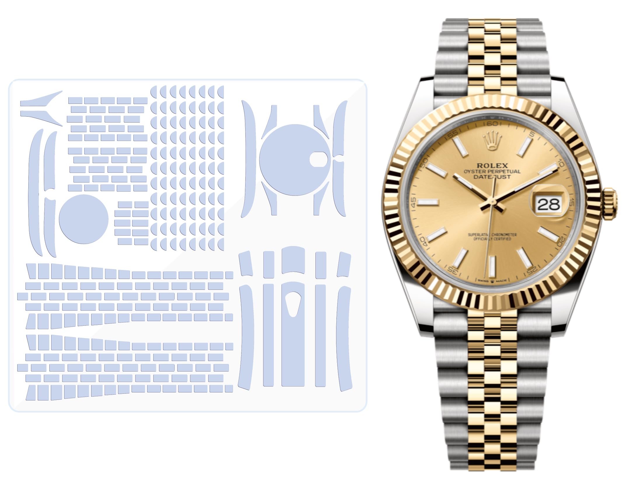 Folia ochronna do zegarka Rolex Datejust 41 mm Ref. 126331 126333 126334 bransoletka jubileuszowa. Przezroczysta skóra pełna osłona ekranu zegarka naklejka (2 x folia na cały korpus)