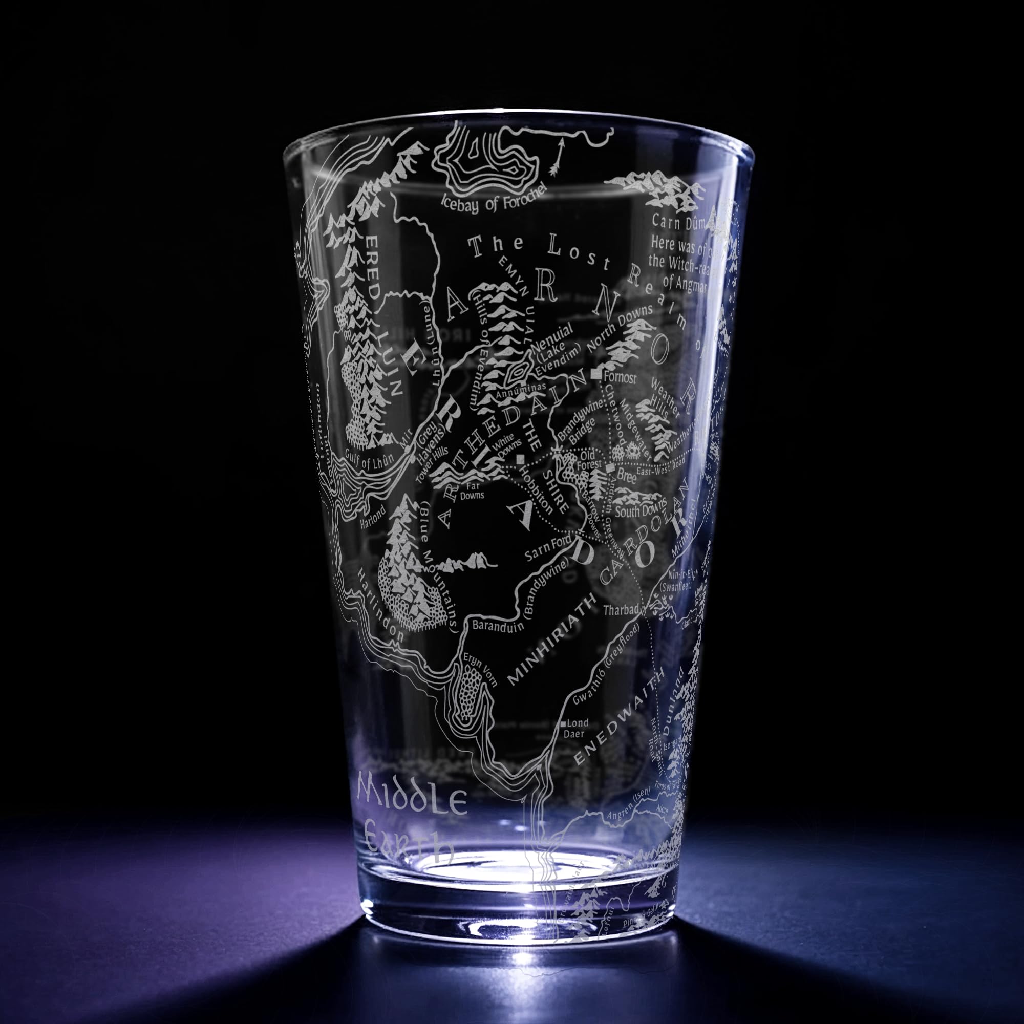 MAP OF MIDDLE EARTH Engraved 16oz Pint Glass | Inspired by Tolkien One Ring and Middle Earth | Great Christmas Gift Idea | Unique Elvish Fantasy Wizard Fantasy Decor!