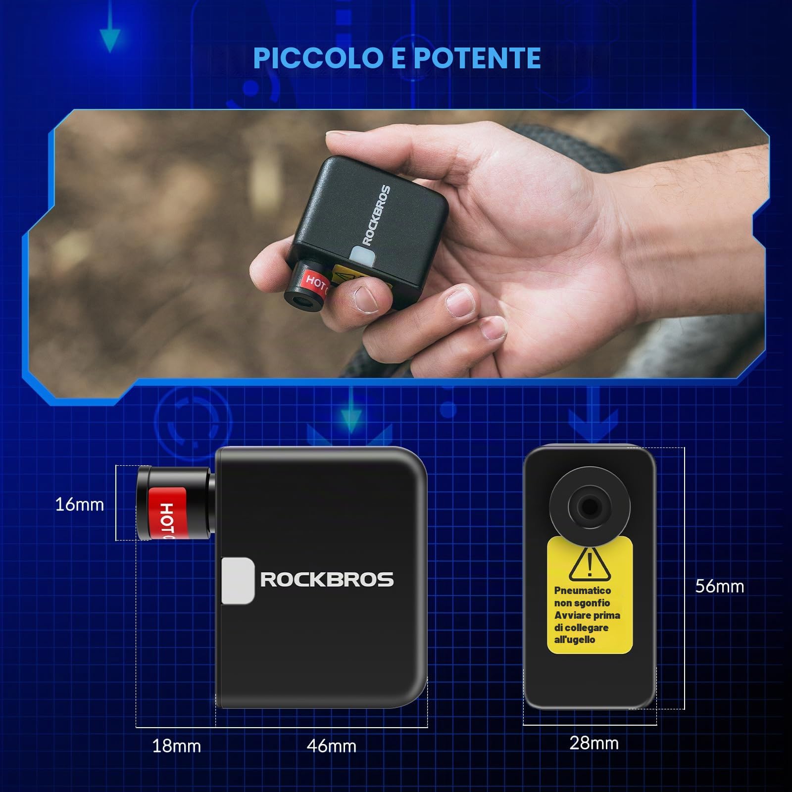 ROCKBROS Pompa Elettrica Bicicletta 100 Psi, Pompetta Portatile per Bici MTB