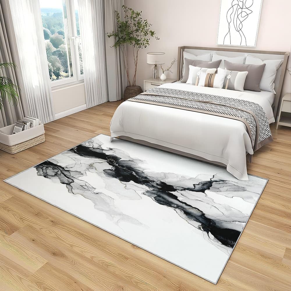 Genérico Flanelowe antypoślizgowe dywaniki do pokoju 160 x 230 cm chiński płynny atrament miękki dywan nieblaknący, czarno-białe dywany do wnętrz do salonu, sypialni, jadalni