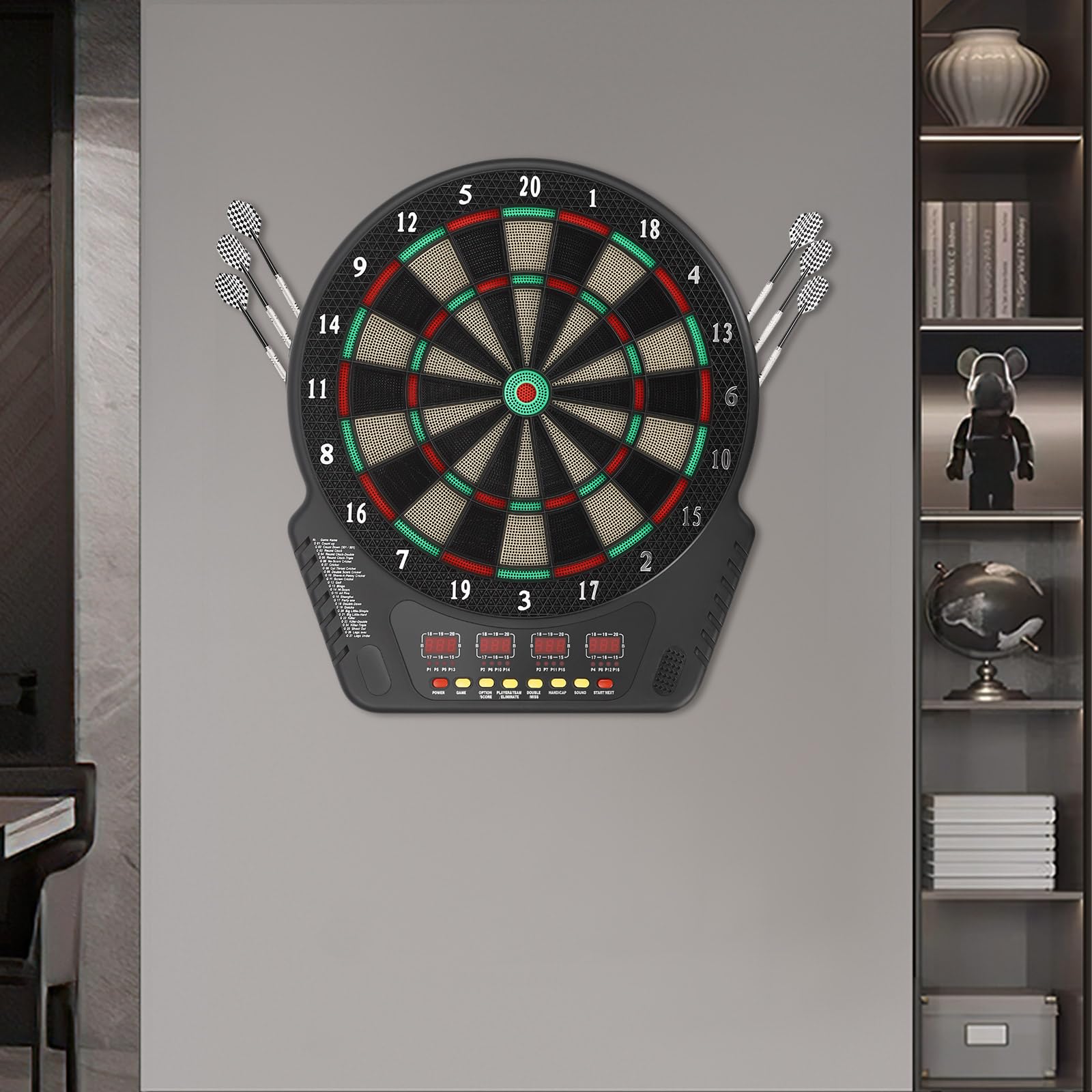 Bersaglio elettronico per freccette, montato a parete, con 6 freccette, set di freccette per bambini e adulti, per appartamenti, bar, ristoranti, centri di gioco o altri parchi giochi