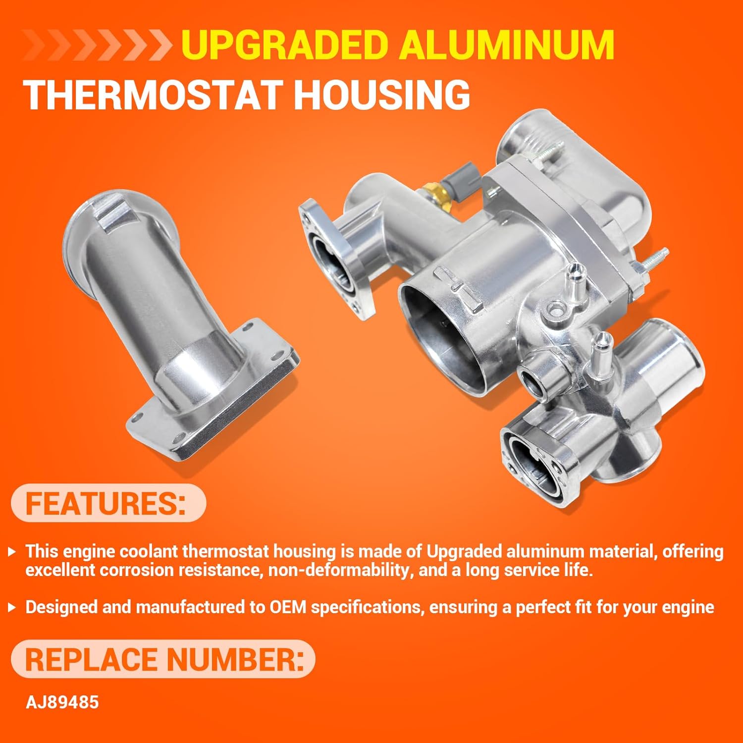 Upgraded Aluminum Engine Coolant Thermostat Housing Compatible with 2004-2005 Jaguar XJ8 XJR Vanden Plas 2003-2005 Jaguar S-Type 4.2L V8 Naturally Aspirated Replaces # AJ89485