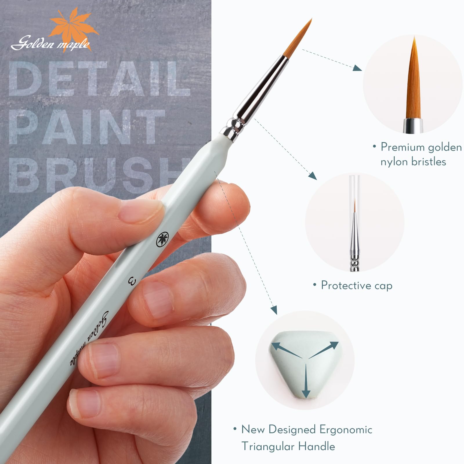 Golden Maple Set 15 Pennelli Per Miniatura - Punta Fine - Acrilico, Olio, Acquerello - Manici Ergonomici Triangolari - 2