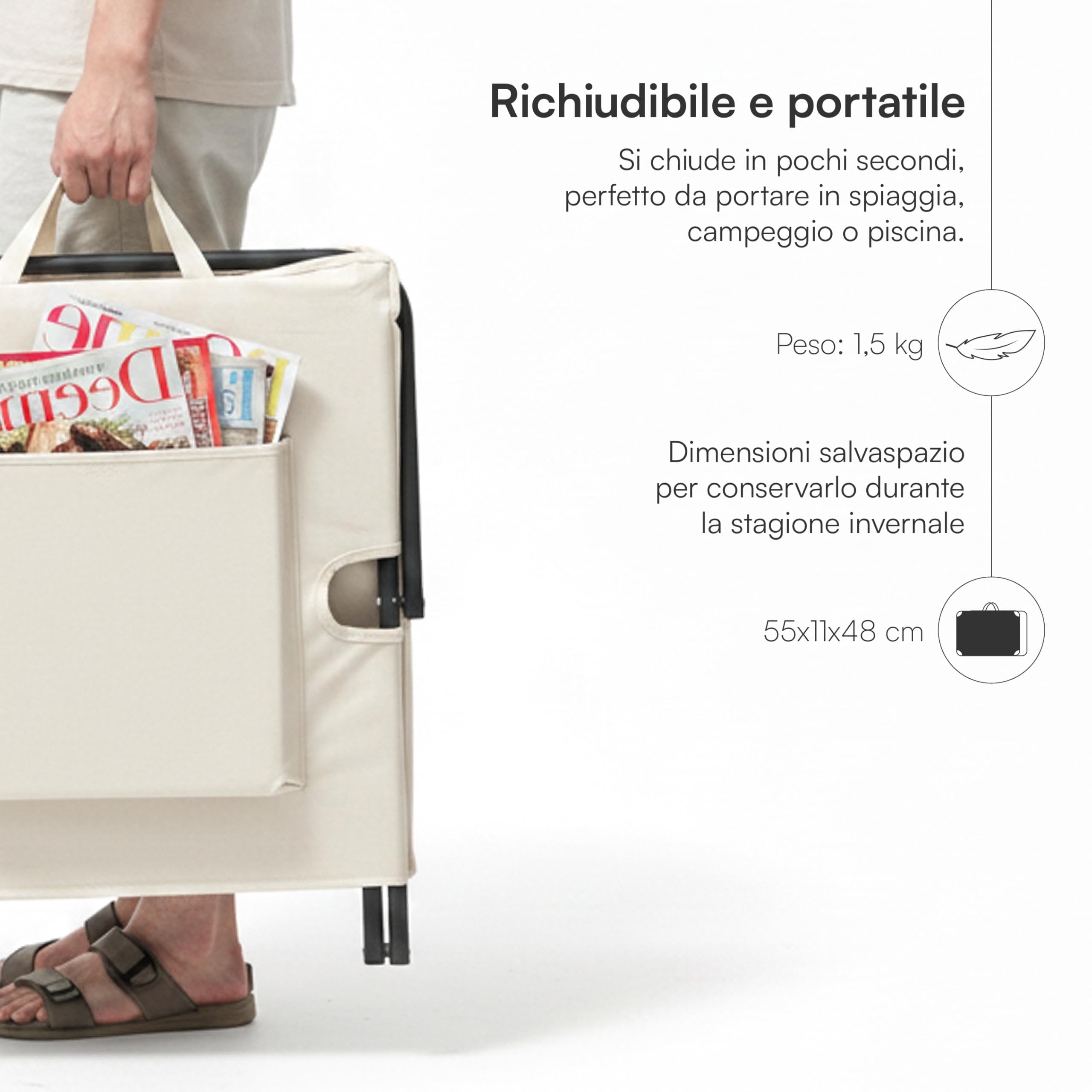 Comodo Lettino da Spiaggia in Tessuto Oxford 600D, Sdraio da Spiaggia Pieghevole Portatile, Sdraietta Mare (1pc*Verde)