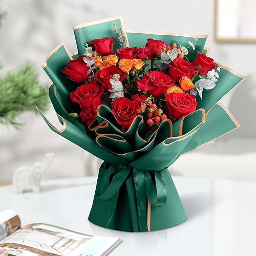 Miniatura 3 de XIGUI 20 hojas de papel de regalo con borde dorado, suministros de ramo de floristería coreana, manualidades, embalaje de regalo o embalaje en caja
