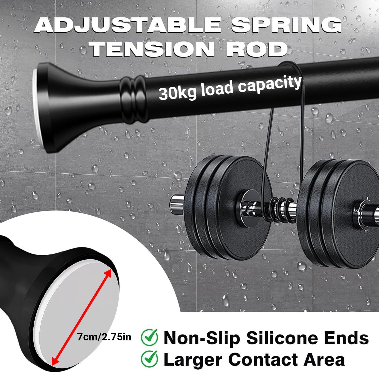Bastone Tenda a Pressione Senza Forare, Bastone Telescopico Estensibile in Acciaio Inox, 40-500 cm, Ø32 mm, Asta per tenda per Bagno, Guardaroba, Finestra(Argento,260-350cm)