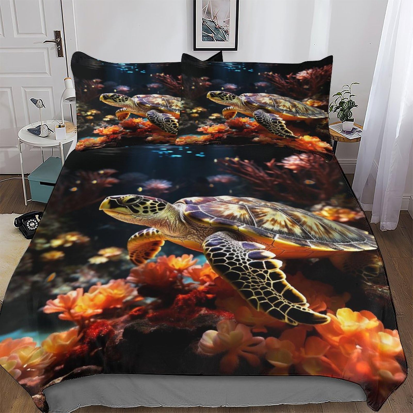 Dcccy Turtle Duvet Cover Set With Pillowcase Soft Microfiber Bedding Set Comforter Cover For Adults Kids Quilt Covers 3Pcs Double (200X200cm)