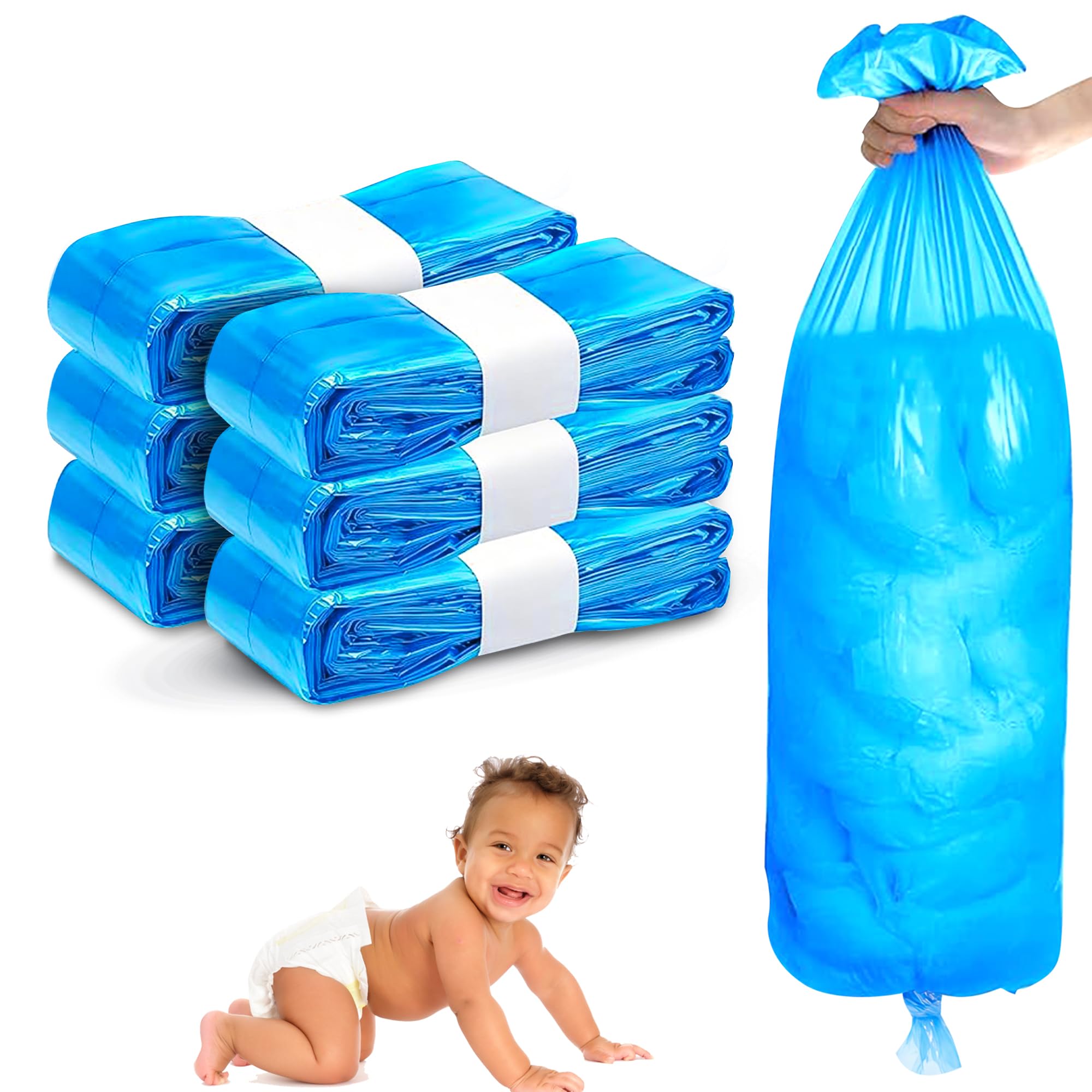 6 Pack Nappy Bin Refill Bags - 10M Extra-Long Nappy Bin Refills - Nappy Liners with Odor Locking - Nappy Bags with 280–320 Nappies