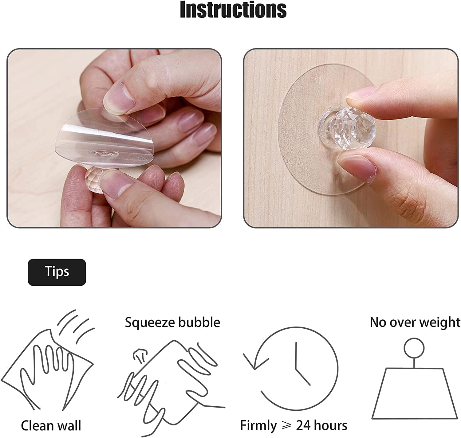 Navaliya Strong Sticker Drill Free Self-Stick Push Pull Helper, Diamond Crystal Shaped Hook, Clear Cabinet Drawer Knobs for Wardrobe,Kitchen,Bathroom (10 Pcs) 4