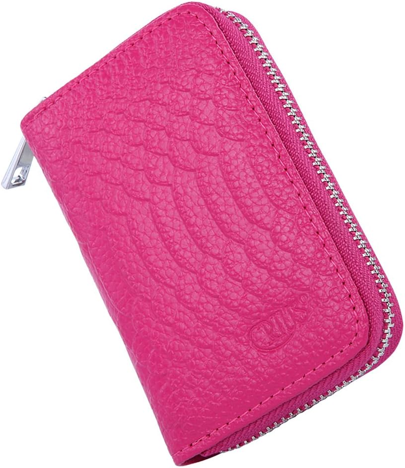 CRIUS RFID Blocking Leather Credit Card Wallet for Women, Mini Wallet (Peach red)