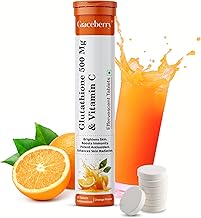 Graceberry Glutathione Tablets for Glowing Skin | 20 Effervescent Tablets with L-Glutathione & Vitamin C | Sugar-free Antioxidant & Skin Glow Supplement for Skin Radiance | Orange (Pack of 1)