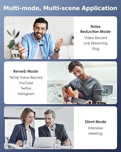 Miniatura 6 de MoKo Micrófono Lavalier inalámbrico para iPhone iPad Android con funda de carga, micrófono inalámbrico de solapa dual con cancelación de ruido para