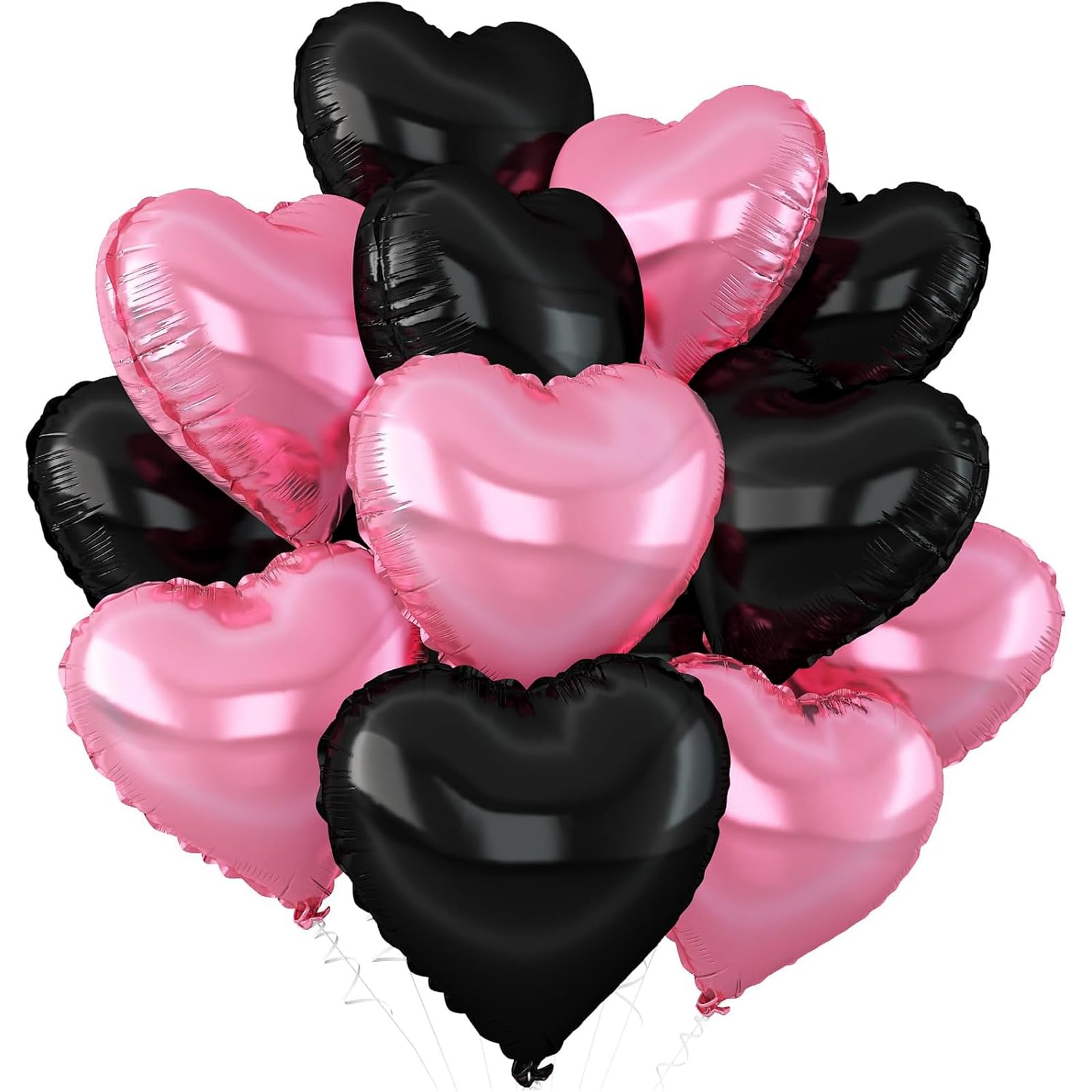 Black Pink Heart Foil Balloon, 18 Inch 12Pcs Black Pink Heart Shaped Foil Balloons Birthday Party Anniversary Valentine's Day Wedding Bridal Gender Reveal Decorations
