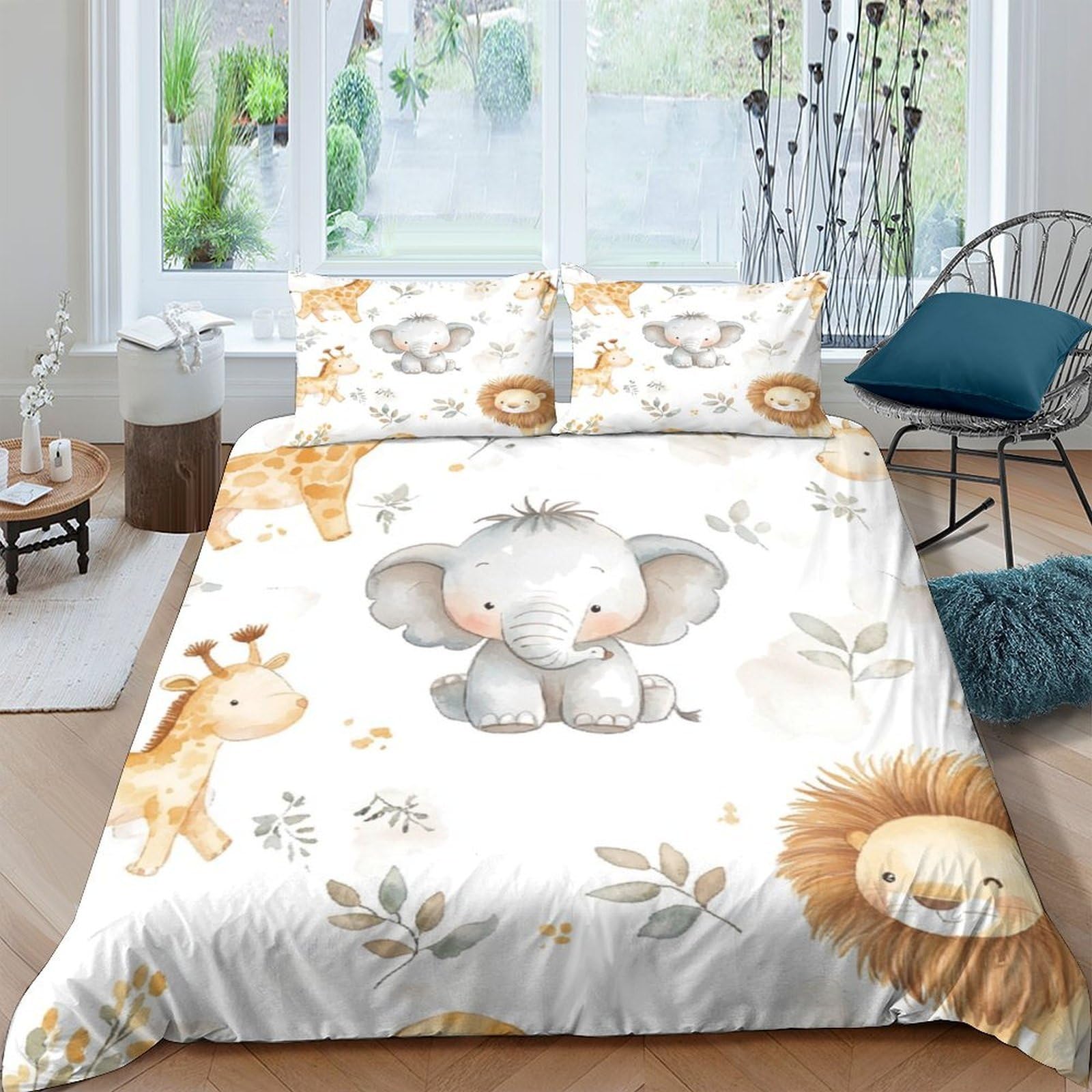 Ctjqhvkz Style-4 3D Printed Cute Elephant Fitted Sheet Microfiber Soft Animal Lion Giraffe Bed Cover Bedroom Decor Protection Single（135X200cm）