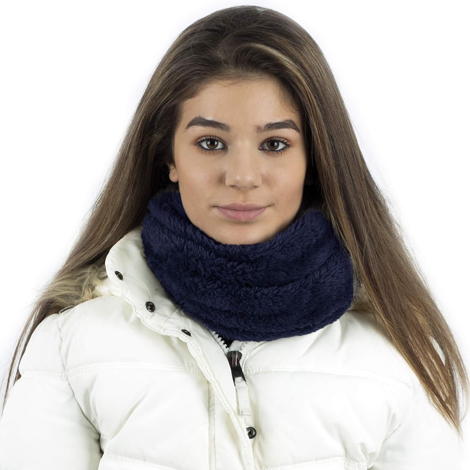 TOSKATOK Unisex Mens Ladies Kids Cosy Warm Snug Teddy Fur Fleece Ultra Soft Microfibre Dense Pile Balaclava Hood Snood Neckwarmer - Navy