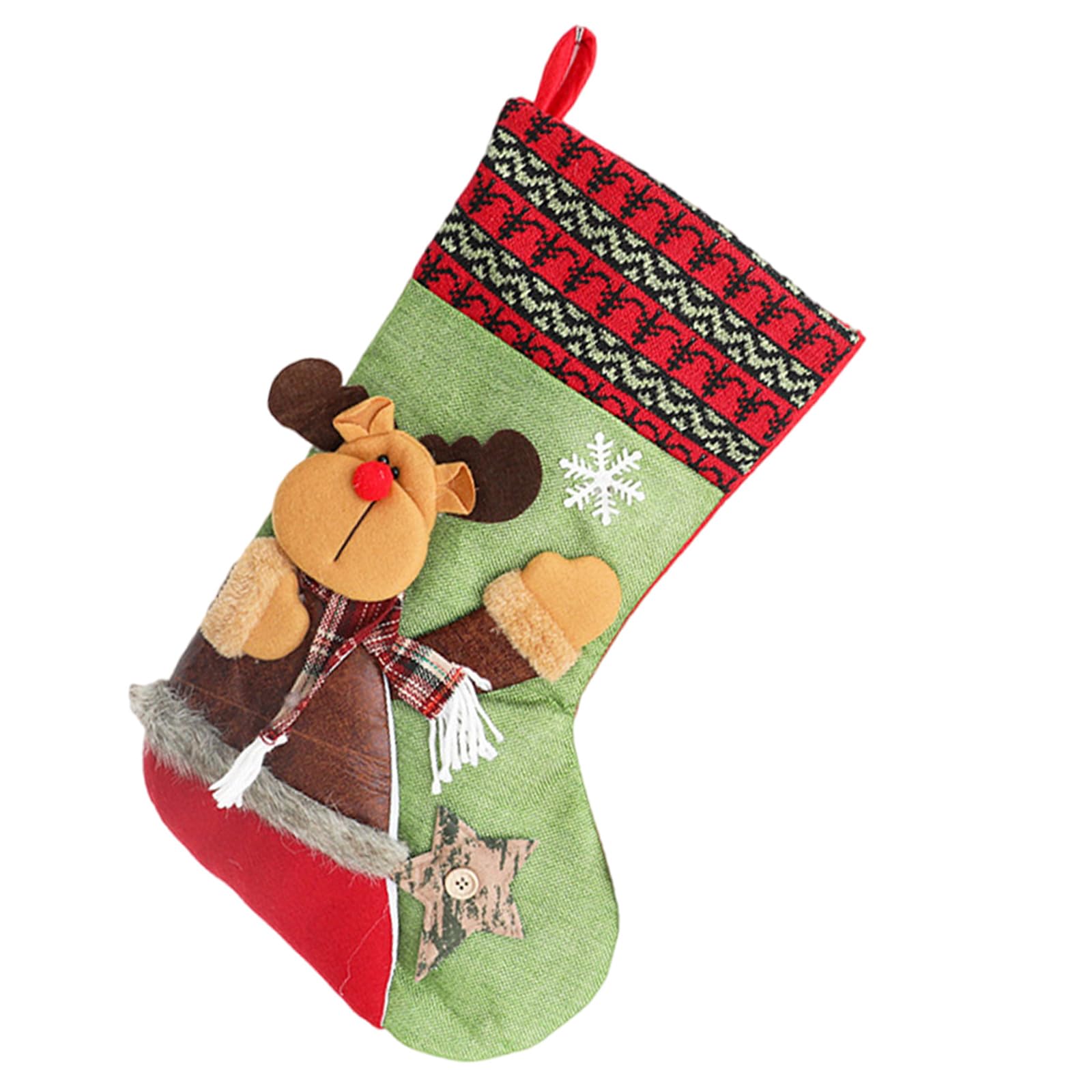 Kalttoy Elk Christmas Theme Stocking Large Capacity Hanging Candy Present Bag Santa/Snowman/Deer Sock Festival Mantels Accessory Home Celebration Decoration