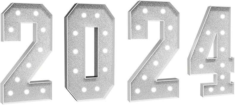 2024 Graduation Decorations,Class Of 2024 Graduation Sign Table Lamps,LED Letter Lights Sign For Kindergarten Preschool High School2024 Silver,4FT
