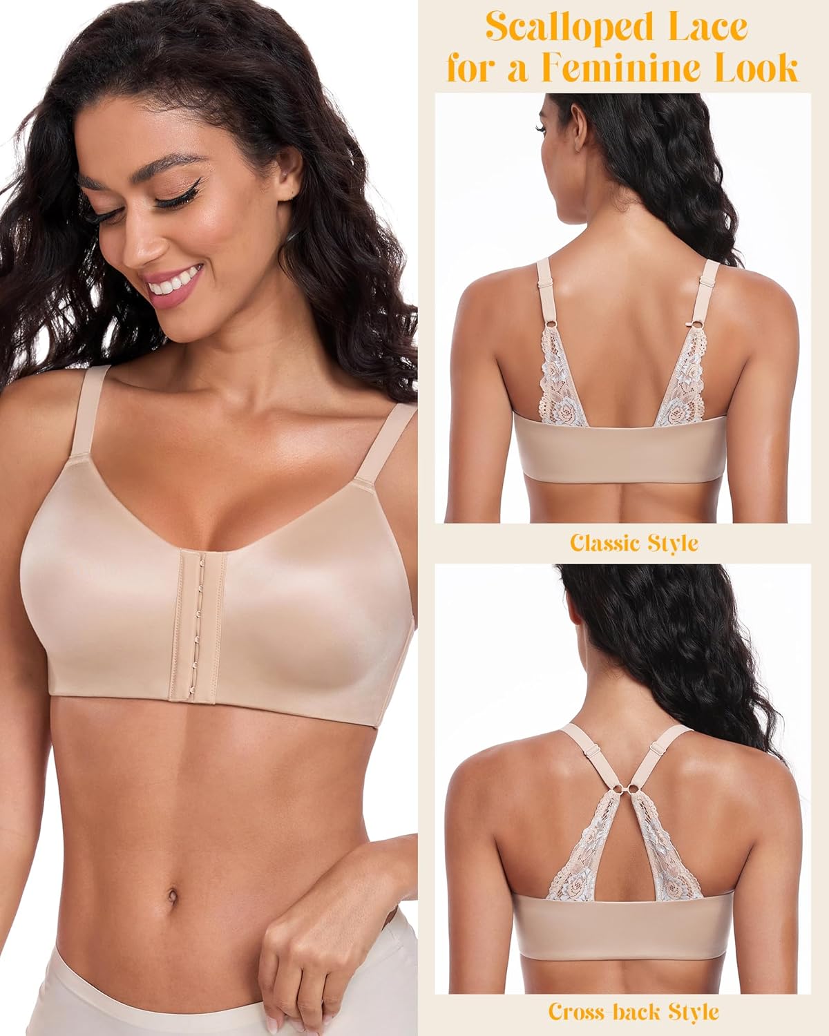 HACI Women's Front Closure Bra Seamless Full Coverage Everyday Wirefree Padded Bralette Raceback - Image 2
