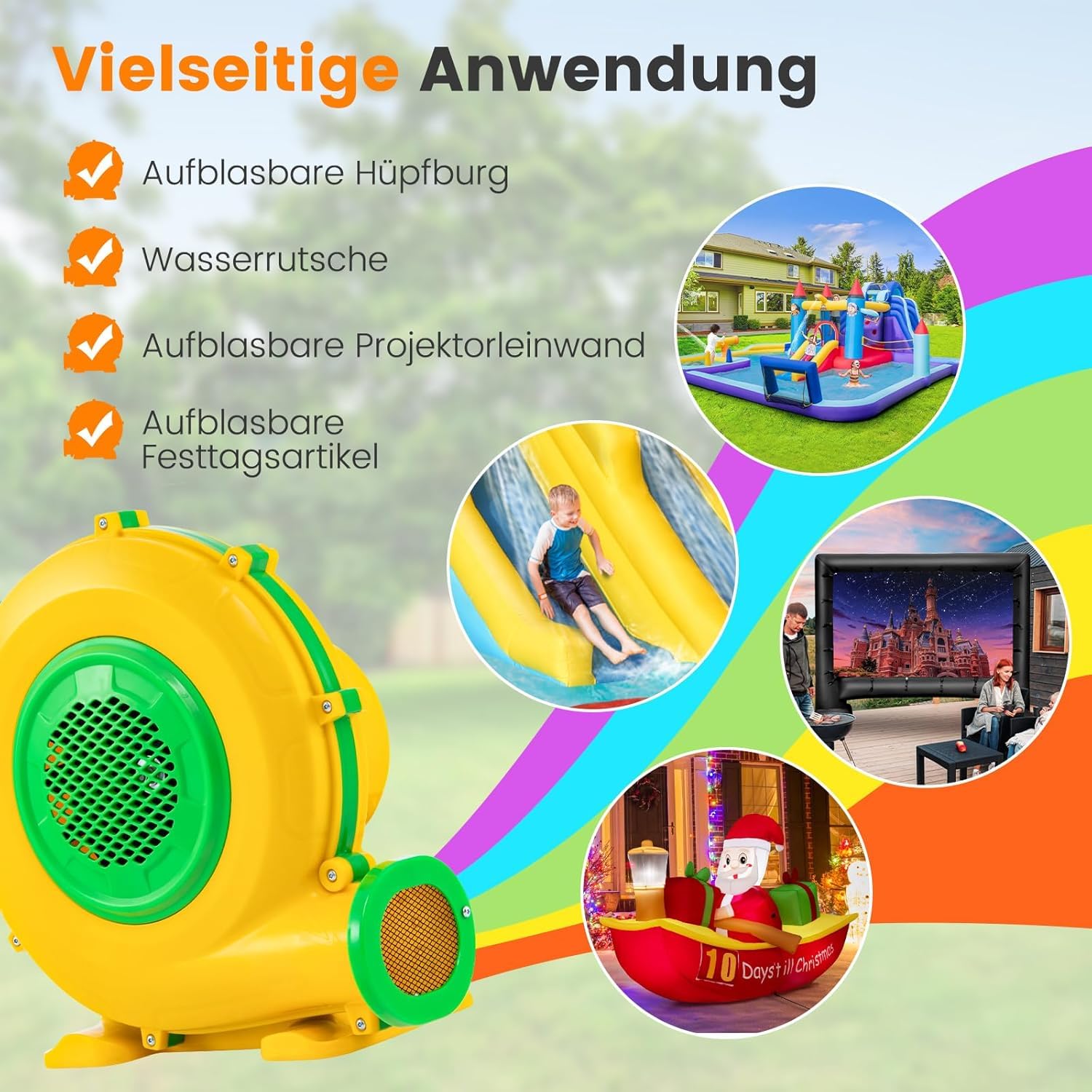 FANTASK Hüpfburge-Gebläse Luftgebläse 950W elektrischer Radiallüfter mit Griff und Erdspießen