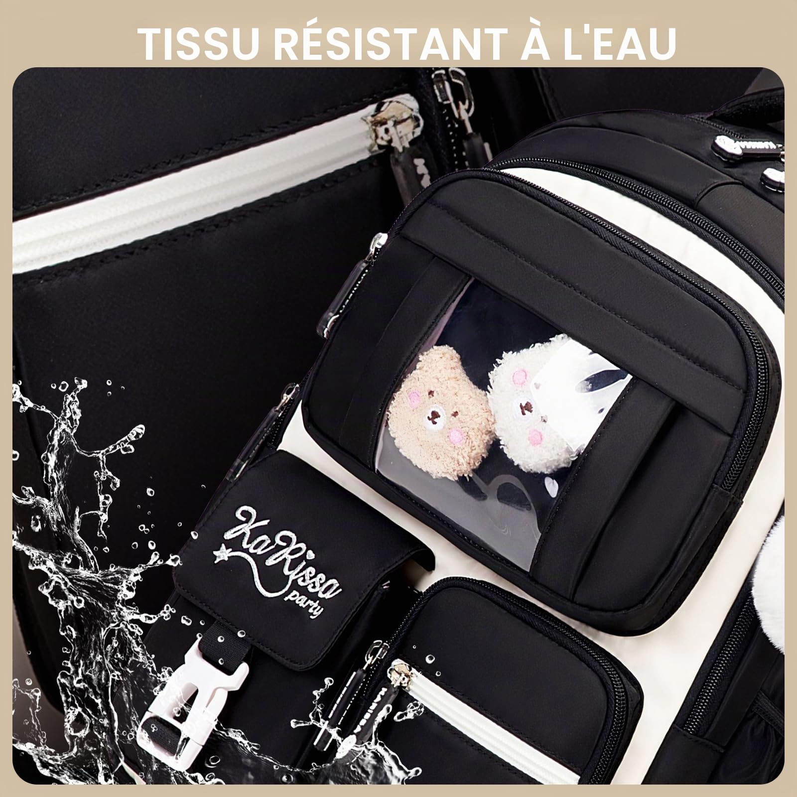 Amythe Cartable Fille Primaire, Sac à Dos Respirant pour Filles CP CE1 CE2 CM1 CM2, Sac Ecole Décontracté pour les Enfants de l'école Primaire au Collège, Noir