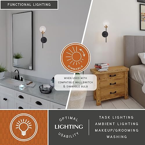 Miniatura 3 de VAXCEL Orbit 1 - Aplique de pared industrial MCM de latón y bronce aceitado claro globo de cristal transparente