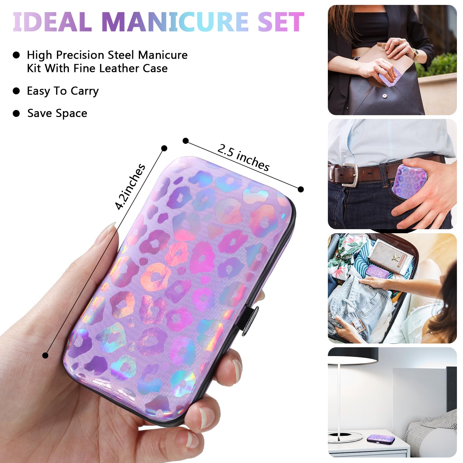 Lasnten Juego de 24 cortaúñas a granel, kit de manicura profesional de acero inoxidable, herramientas de pedicura con estuche de viaje, regalos para hombres y mujeres (láser, 8 en 1)