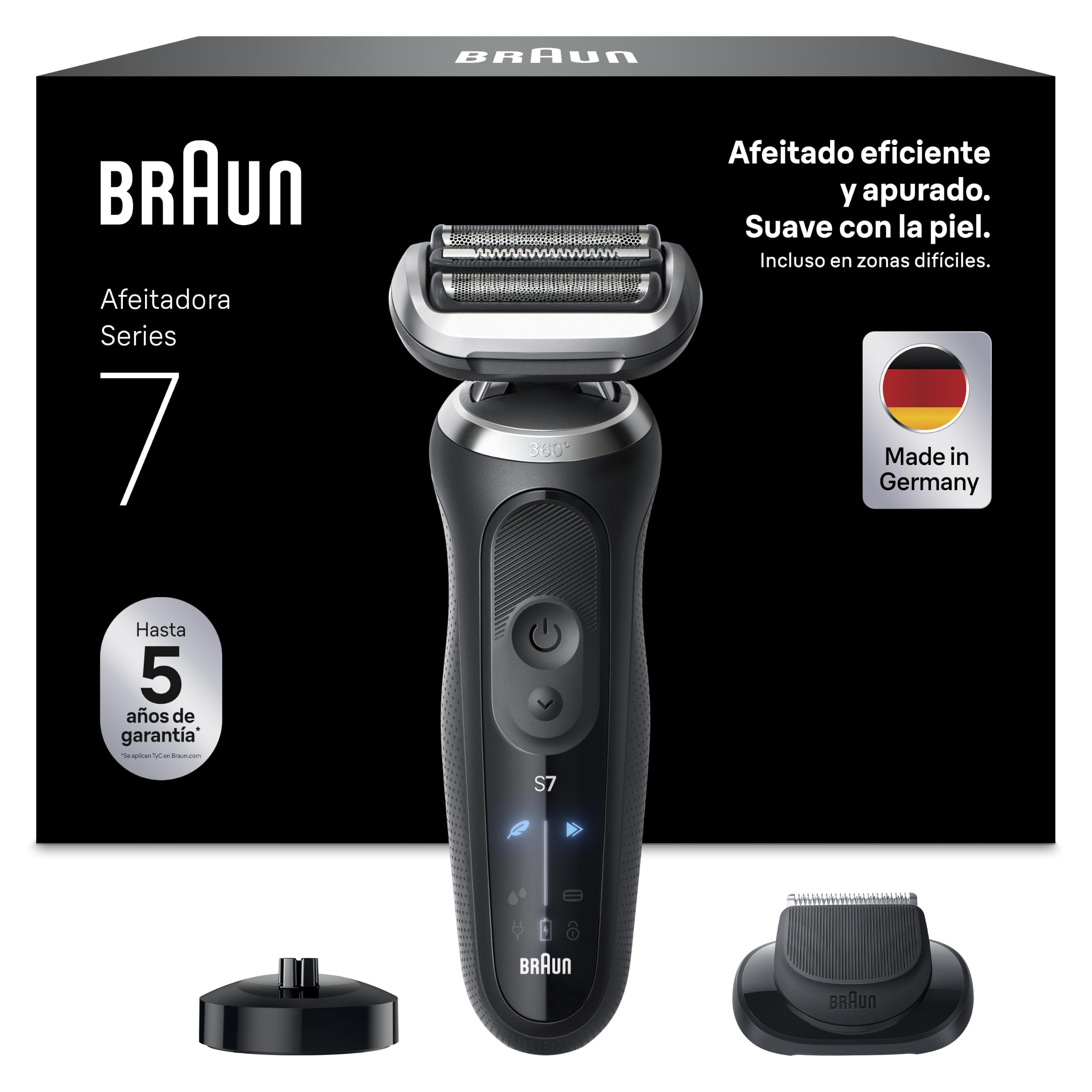 Braun Series 7 Afeitadora Eléctrica Hombre, 72-N4200S, Negro - Máquina de Afeitar Resistente al Agua, 3 Modos, Recargable, 60 Min de Uso, Recortadora de Precisión, Base de Carga, Estuche de Viaje GreenCircle Certified: Certified Energy Savings