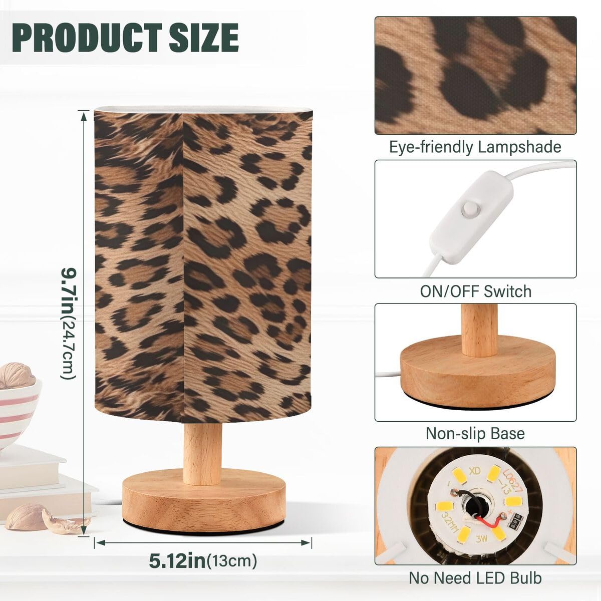 JUMBEAR Fashionable Leopard Print Bedside Table Lamp with USB Port -Nightstand Lamp with Flaxen Fabric Shade for Living Room Dorm - Image 3