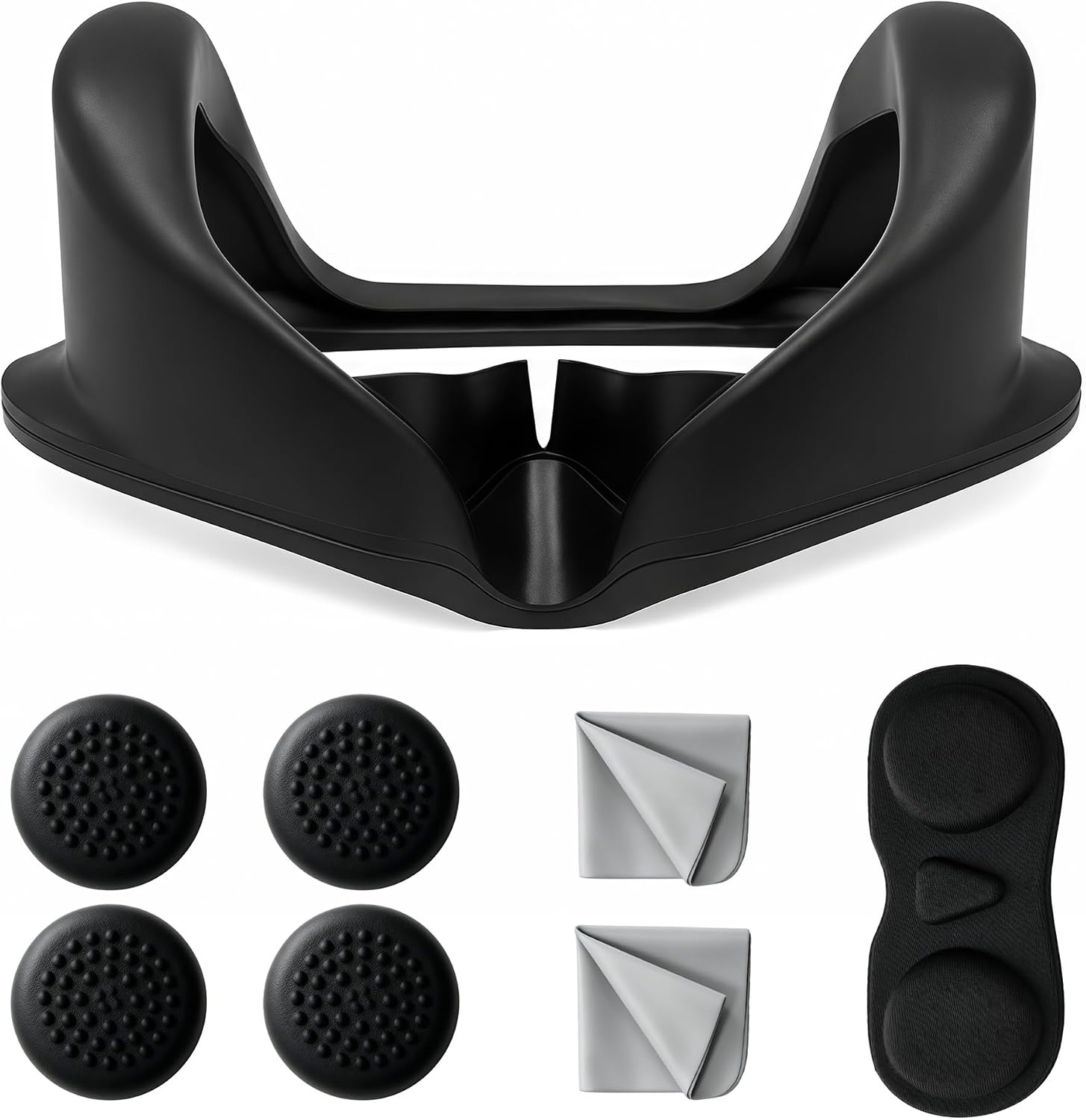 Quest Pro Light Blocker Silicone Facial Interface | Full Light Blocking(VR Accessories Kit with Lens Protective Cover, Thumbstick Caps, Cleaning Cloths)