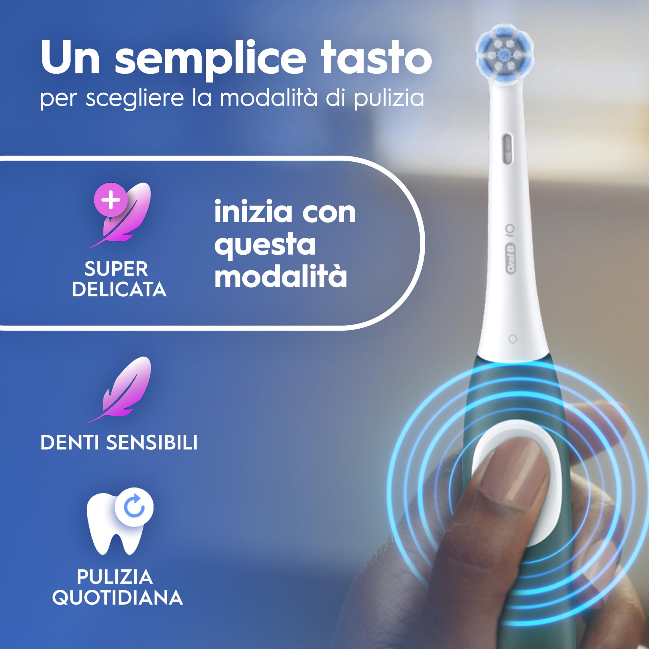 Oral-B Spazzolino Elettrico iO 2 Verde, 1 Testine Di Ricambio, Spazzolino Elettrico Ricaricabile, Pulizia Denti Efficace, Copri Testine, Sensore Di Pressione, Delicato Sulle Gengive, Custodia